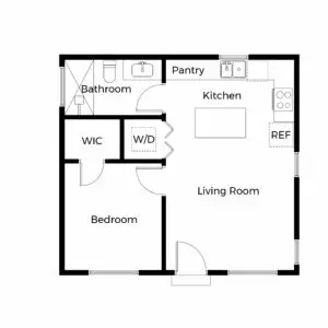 550 square foot 1 bed 1 bath ADU floor plan