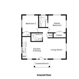 779 square foot two bedroom two bathroom adu floor plan