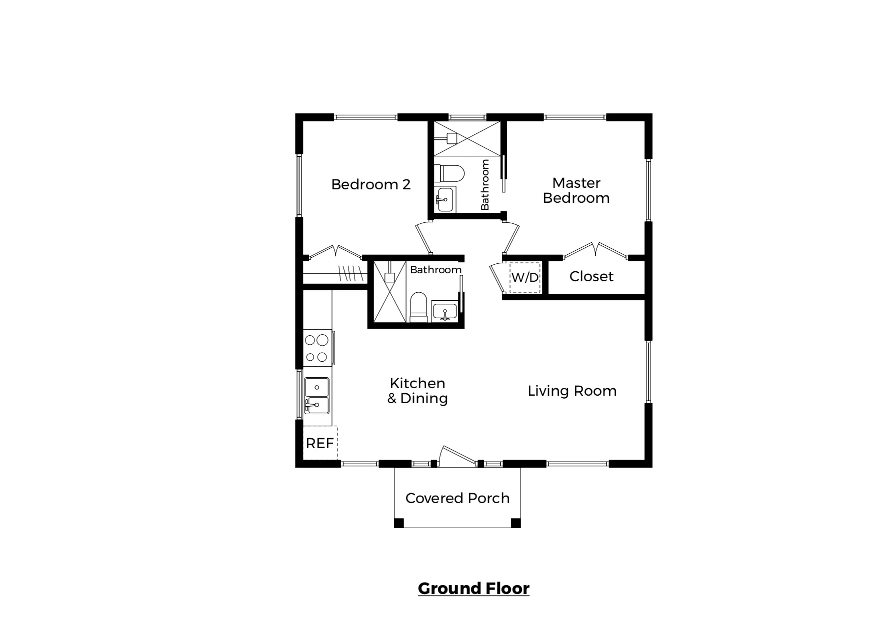 779 square foot two bedroom two bathroom adu floor plan
