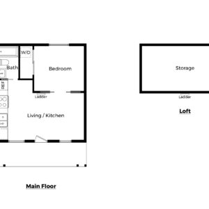 524 square foot one bed one bath floor plan with 264 square foot loft