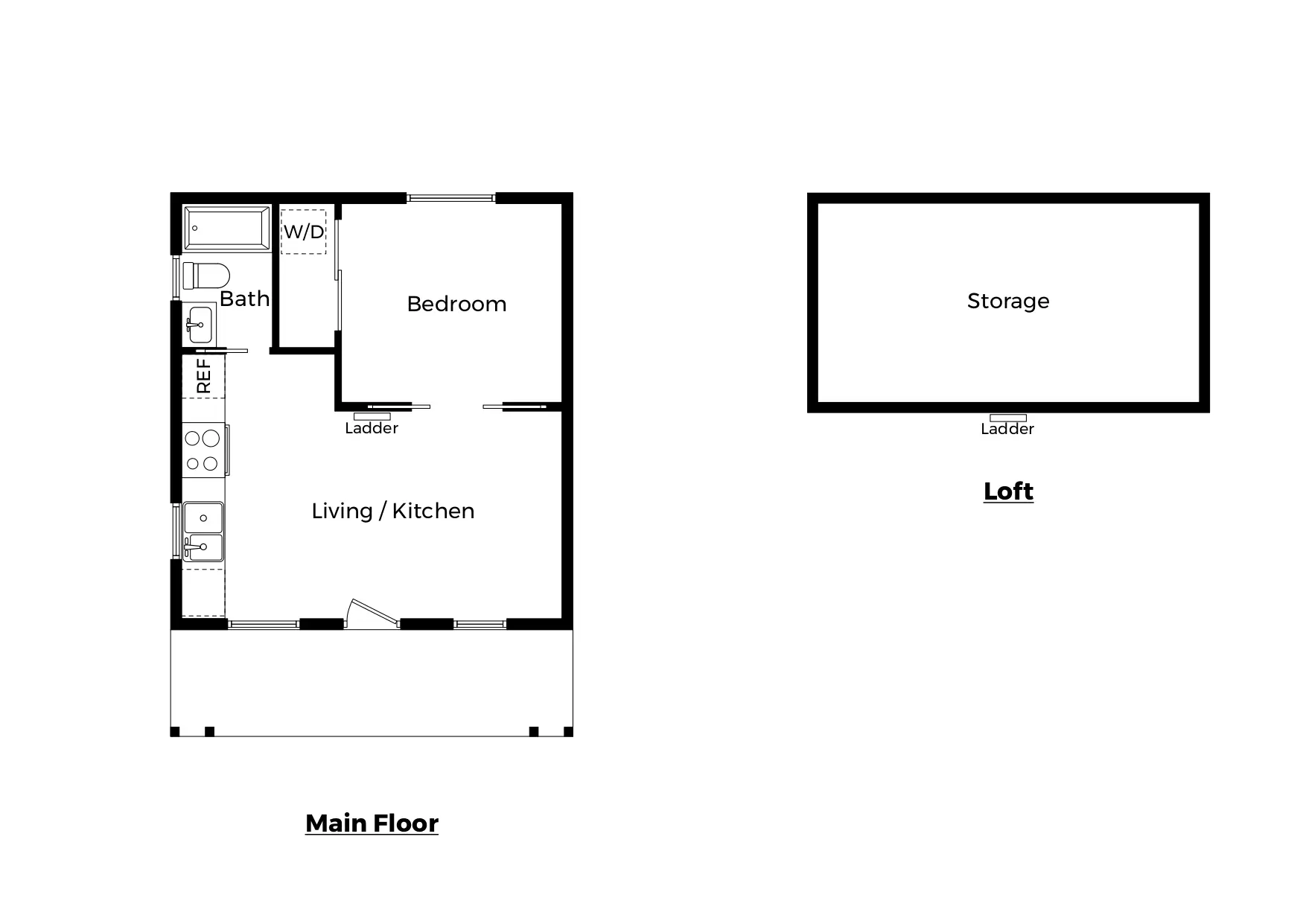 524 square foot one bed one bath floor plan with 264 square foot loft