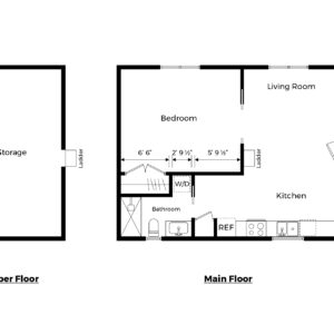 616 square foot 1 bed 1 bath ADU floor plan without dimensions